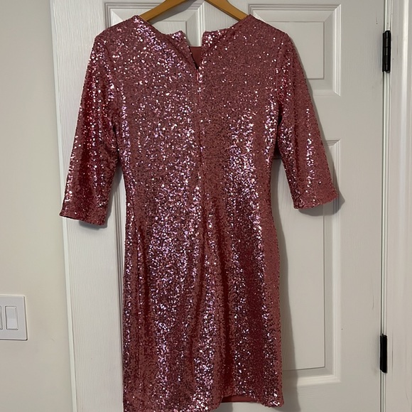 Pink Sparkly Three Quarter sleeve Dress - Picture 5 of 5